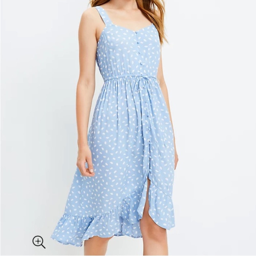 Loft Brushstroke Button Ruffle Midi Dress